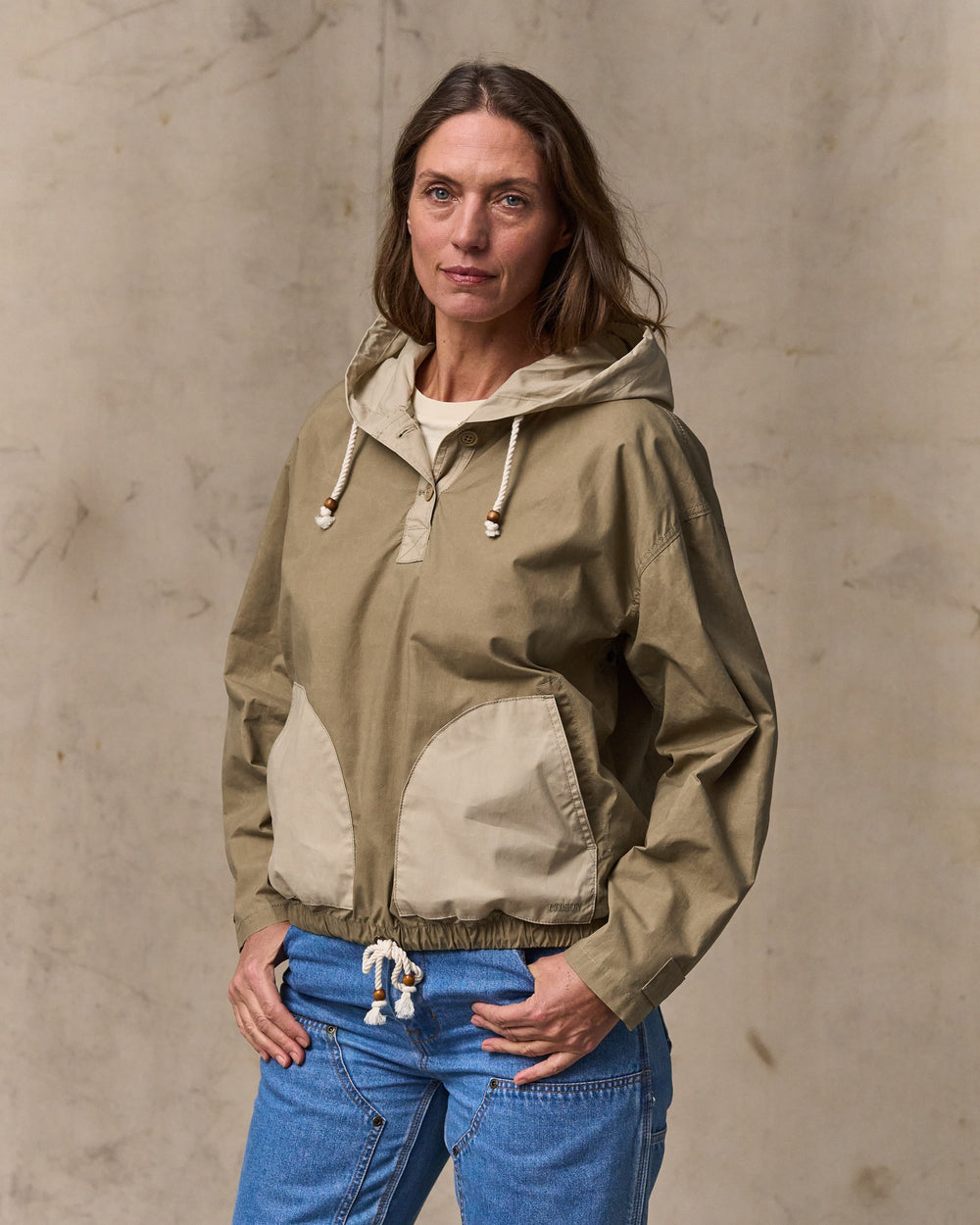 Women's Dry Wax Hooded Popover - Khaki / Quail Tan