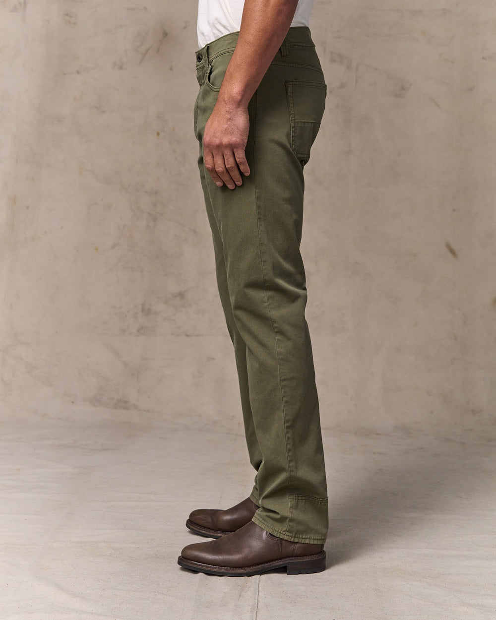 image of a model wearing Filson's Granite Mountain 5-pocket Pants - Burnt Olive