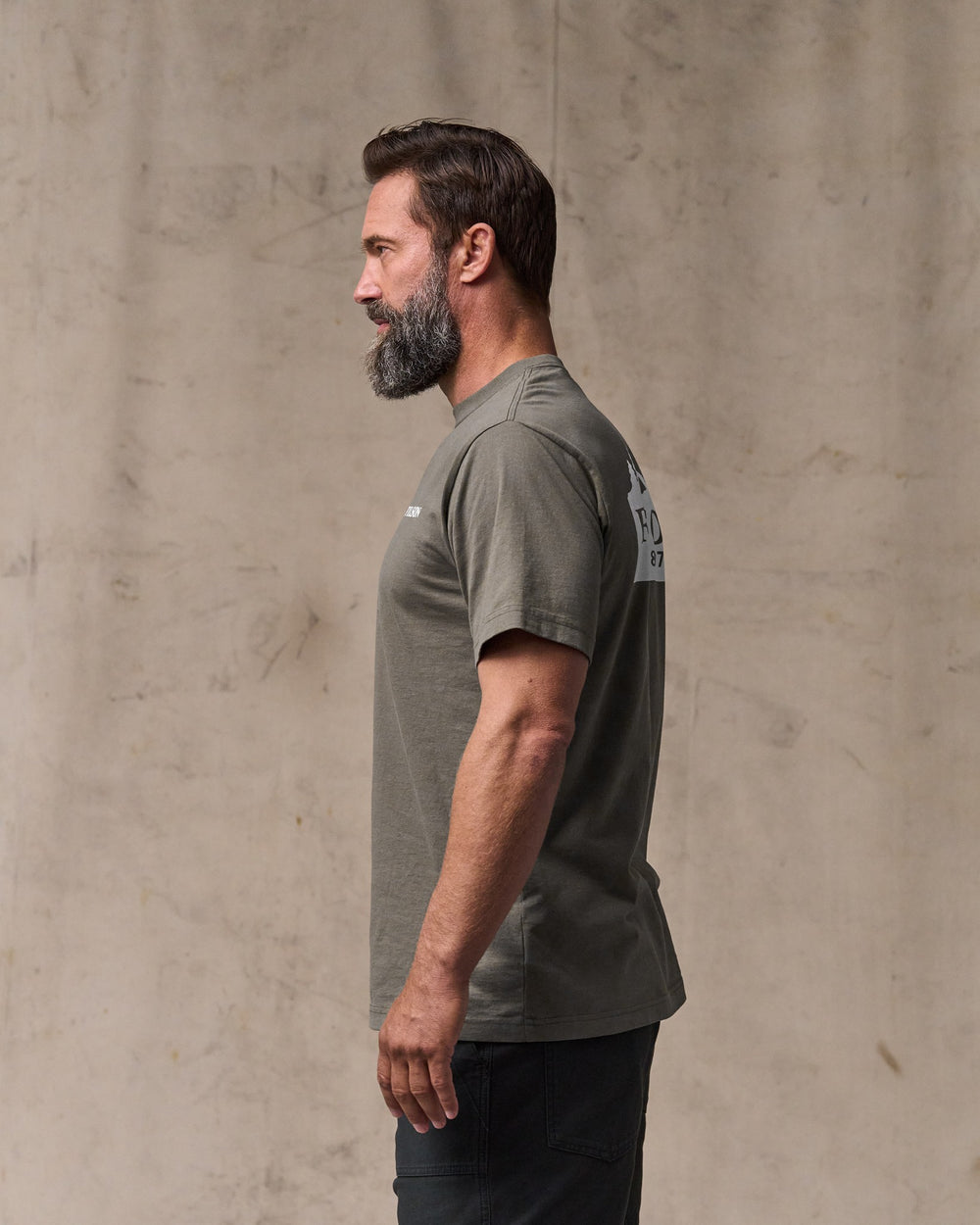 image of a model wearing Filson's Scenic Graphic T-shirt - Hawk Brown