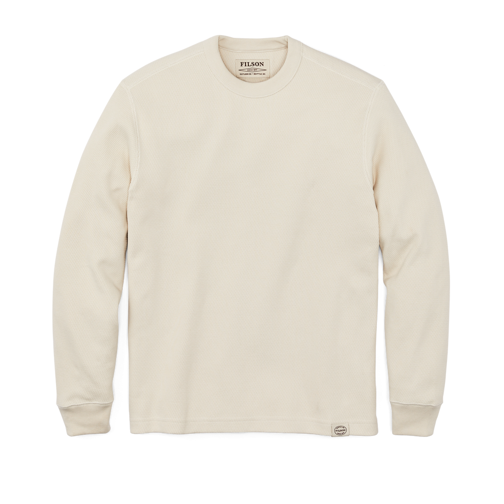 Front-facing image of the Filson Waffle Knit Thermal Crewneck - Sand