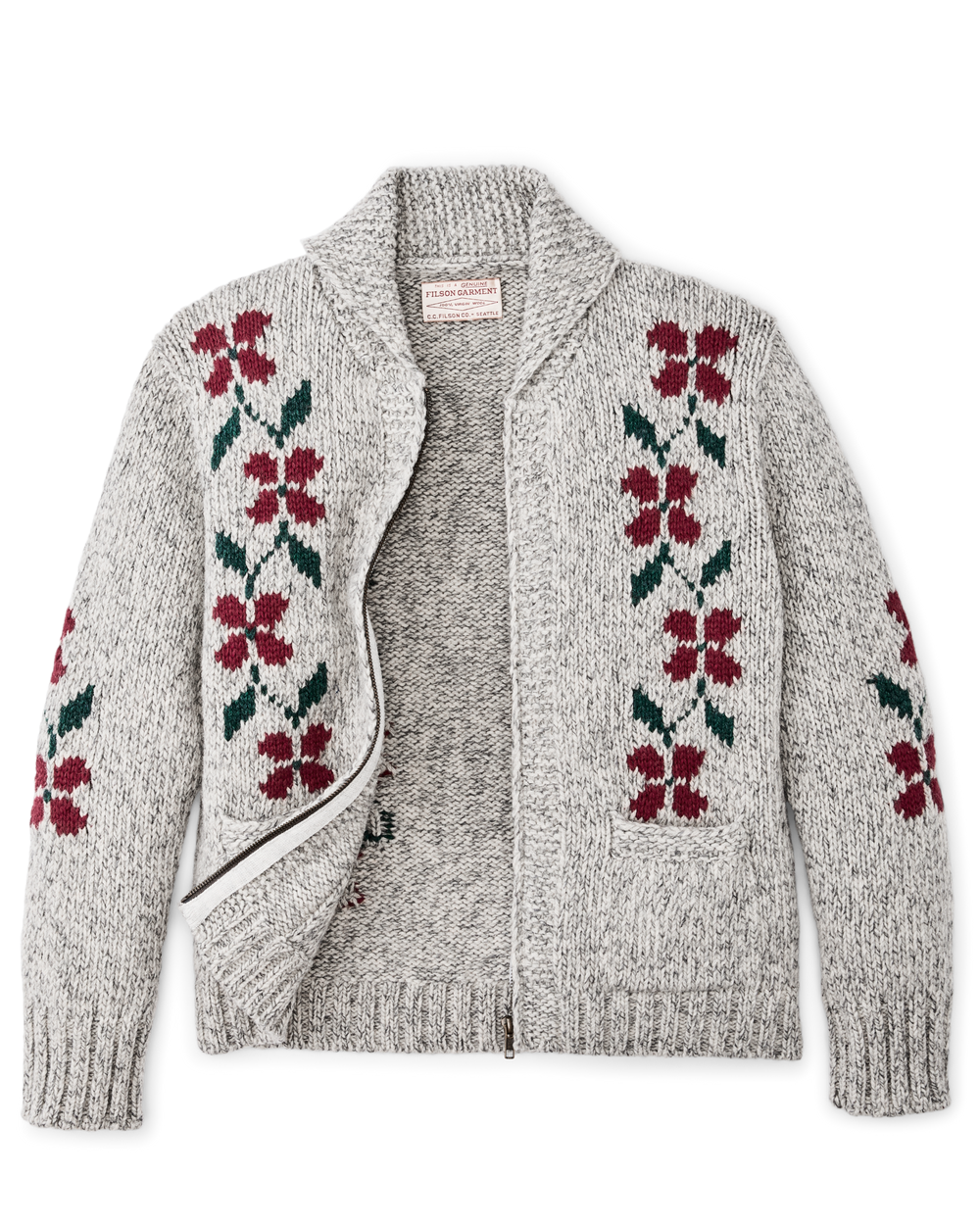 Women's Zippered Wool Sweater - Gray / Flower