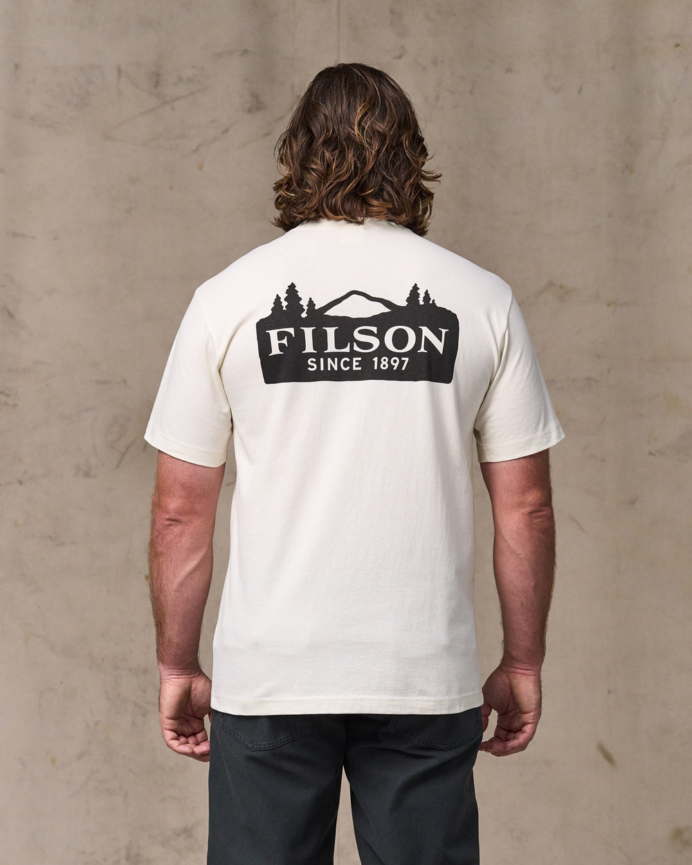 image of a model wearing Filson's Scenic Graphic T-shirt - Basswood