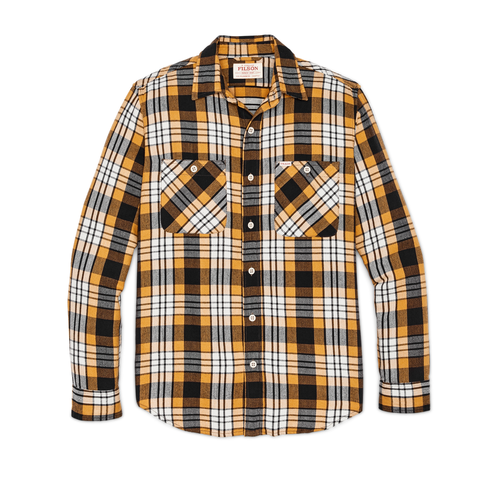 Front-facing image of the Filson The Rangeland Flannel Shirt - Yellow / Faded Black Plaid