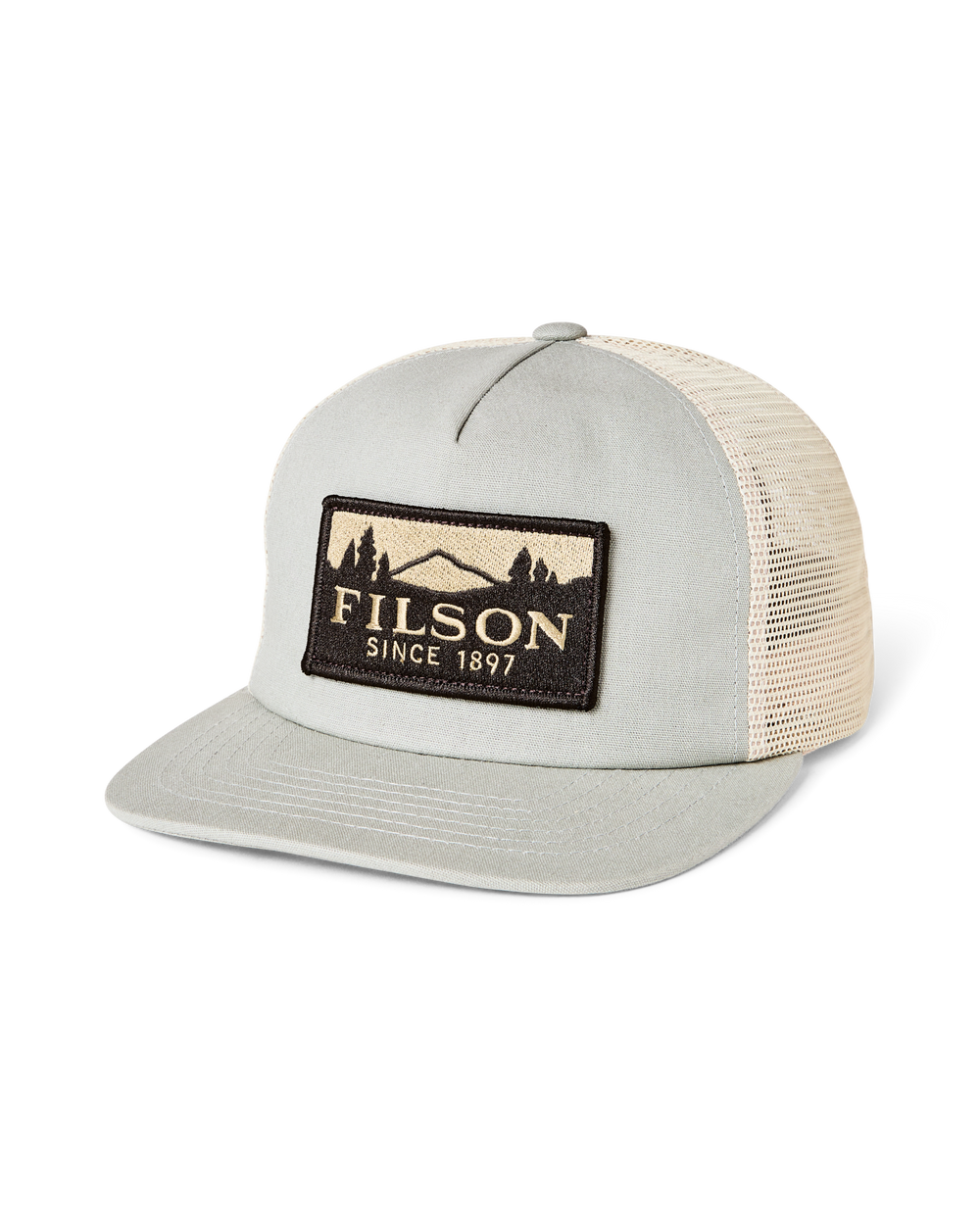 Front-facing image of the Filson Scenic Trucker Mesh Cap - Sage / Khaki