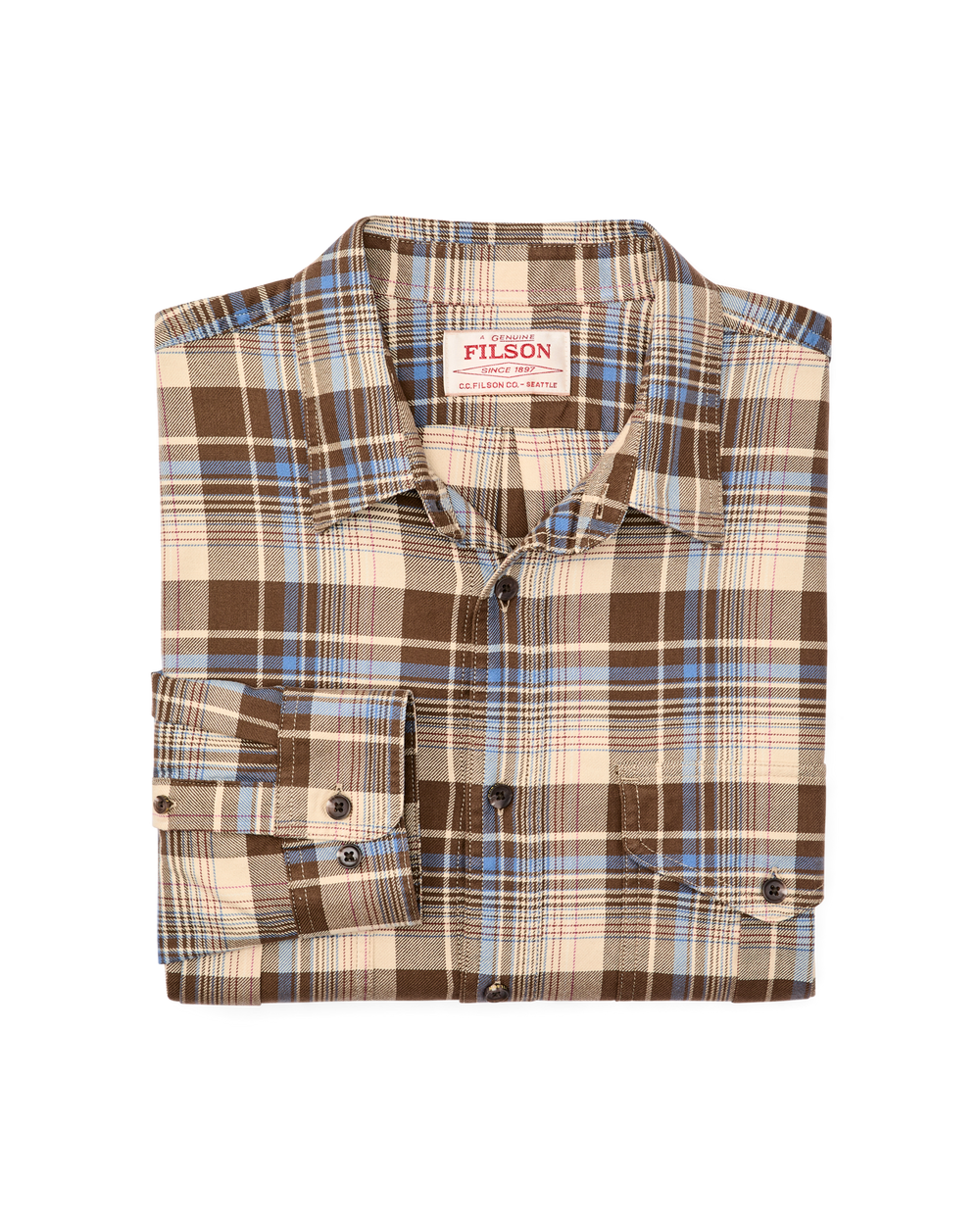 Alternate view of the Filson Lightweight Alaskan Guide Shirt - Cream / Blue / Multi Plaid