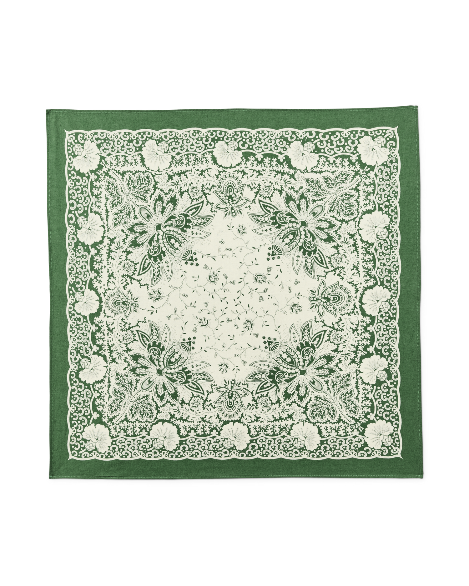 Front-facing image of the Filson Paisley Bandana - Green