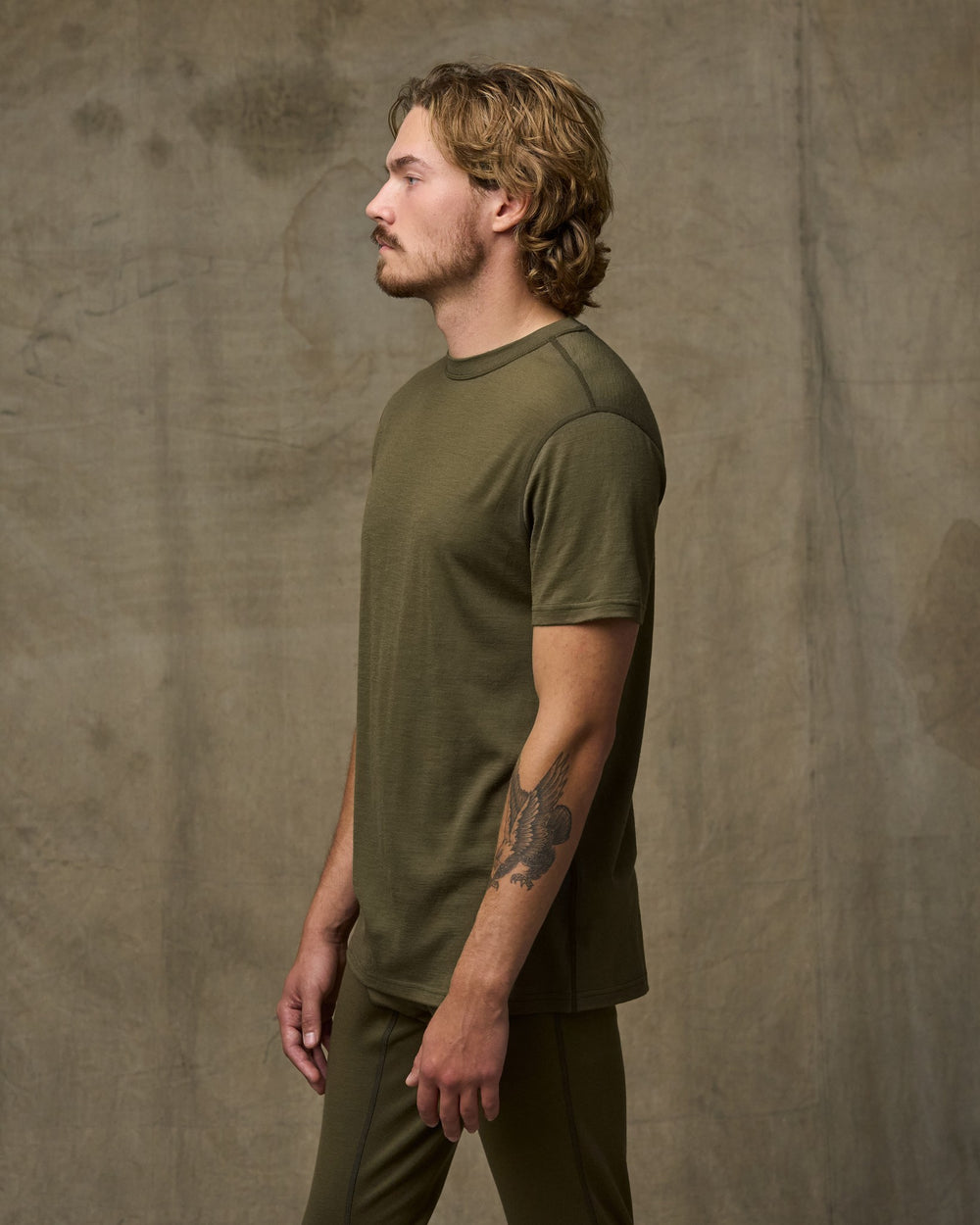 210g Merino Wool Short Sleeve Crewneck T-Shirt - Dark Olive